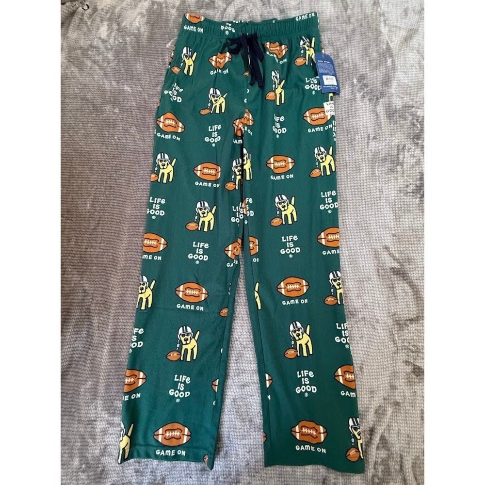 Life is Good Mens Green Football M‎ Dog Pajama Pants Sleepwear New NWT 29x30